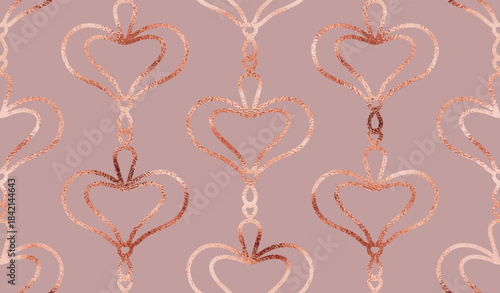 Valentine's Day decorative seamless pattern for with rose gold glitter hearts.