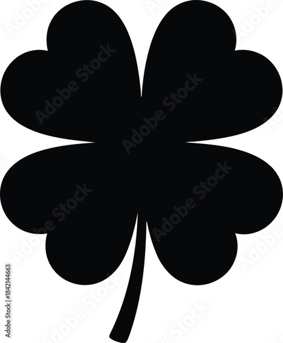 Simple black silhouette of a four leaf clover good luck charm isolated on transparent background