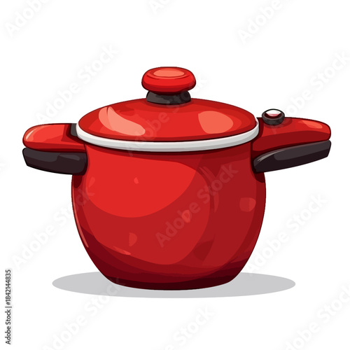 Red pressure cooker on white background 