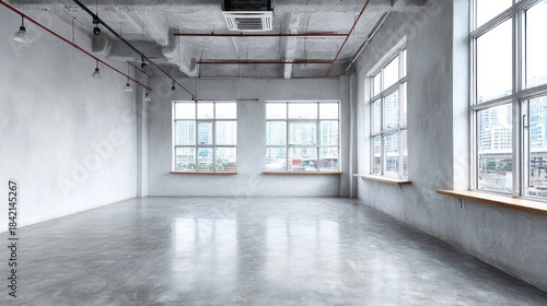 Wallpaper Mural Spacious loft interior with large windows and exposed ceiling. Torontodigital.ca