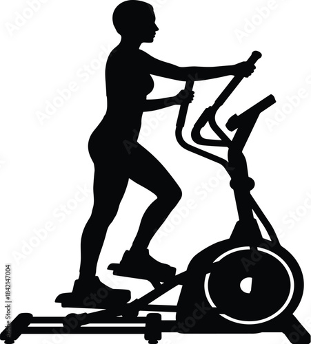 Elliptical trainer silhouette, gym workout icon, fitness equipment vector, cardio exercise clipart, person training, black fitness illustrationElliptical trainer silhouette, gym workout icon
