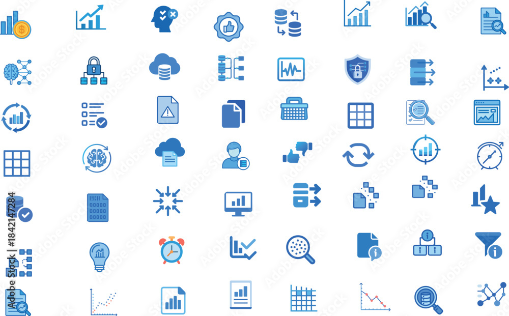 Fototapeta premium Business Intelligence, Data Analysis, and Chart Icon Set