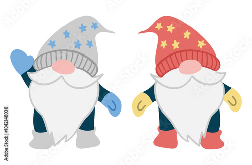 赤と青のクリスマスノームのイラスト