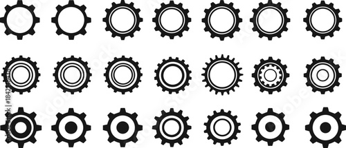 Gear and Cogwheel Icons – Isolated on Transparent Background Mechanical Engineering Settings Vector Set