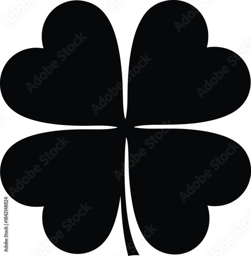Simple black silhouette of a four leaf clover good luck charm isolated on transparent background
