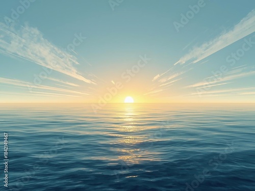 水平線から昇る朝日のイラスト