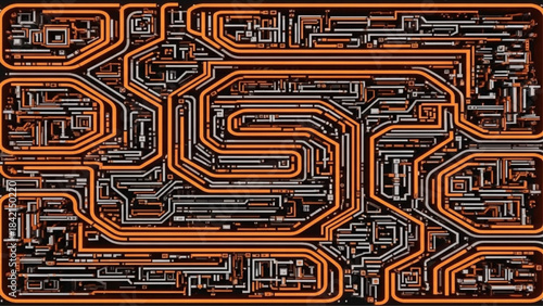 Complex orange electronic circuit pattern