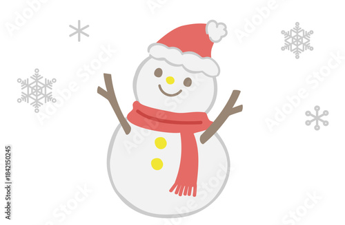雪だるまと雪の結晶のイラスト