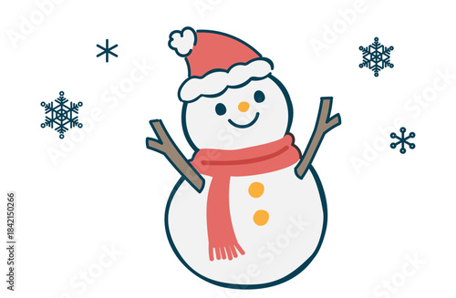 雪だるまと雪の結晶のイラスト