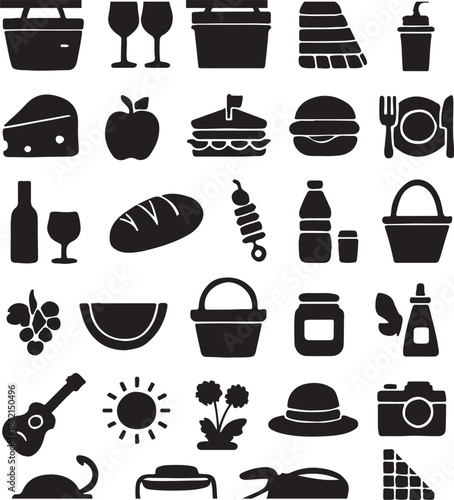 picnic items silhouette vector design on white back.