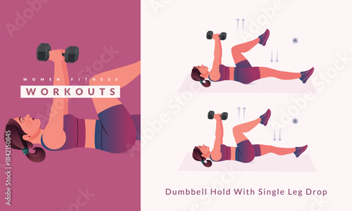 Dumbbell Hold With Single Leg Drop exercise, Woman workout fitness, aerobic and exercises