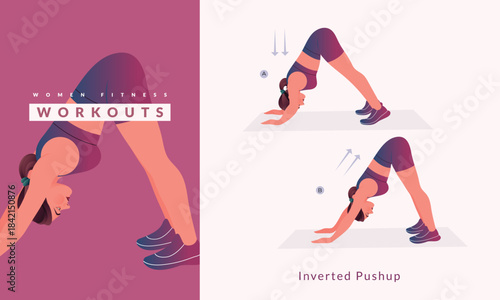 Inverted Pushup exercise, Woman workout fitness, aerobic and exercises