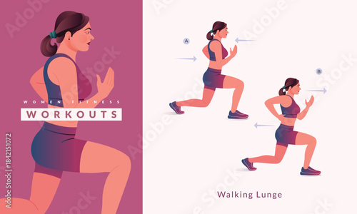 Walking Lunge exercise, Woman workout fitness, aerobic and exercises