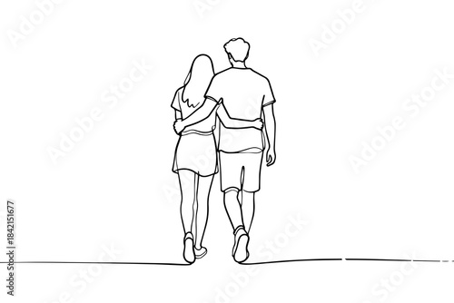 Wallpaper Mural One Line Art Walking Couple Minimalist Illustration Torontodigital.ca