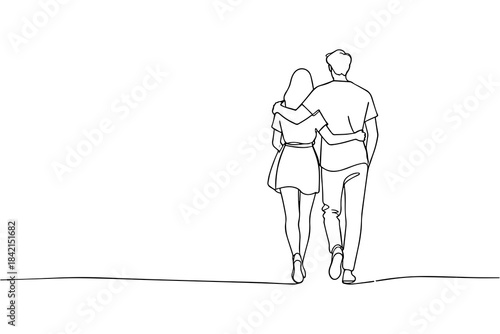 Wallpaper Mural One Line Art Couple Walking Minimalist Illustration Torontodigital.ca