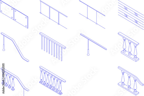 Various Railing and Handrail Designs for Stairs and Balconies CAD Architectural Drawings