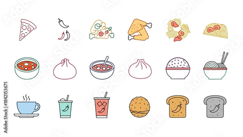 Culinary Collection: Vibrant illustrations of diverse dishes, drinks, and ingredients are presented on the screen, ready to spark your appetite.