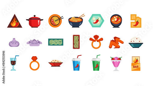 Culinary Delights: A vibrant array of culinary icons and food symbols. The scene bursts with an array of delectable dishes, each element a celebration of flavor and the art of gastronomy.