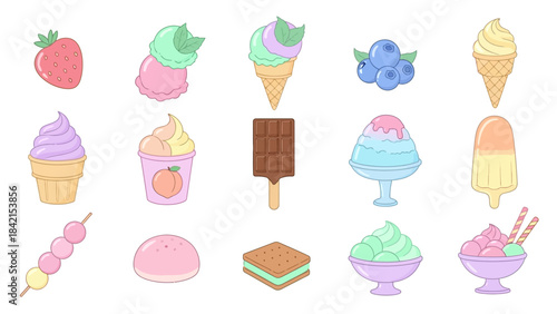 Sweet Summer Treats: An array of colorful ice cream, berries, and desserts evoke the joy and refreshment of warm summer days.