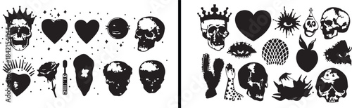 Skull Vector Illustration, Gothic Skull Icons, Horror Skull Art, Tattoo Skull Design, Creepy Skull Collection, Dark Graphic Symbols, Halloween Skull Set, Skull Line Art, Macabre Illustration Pack, Sku