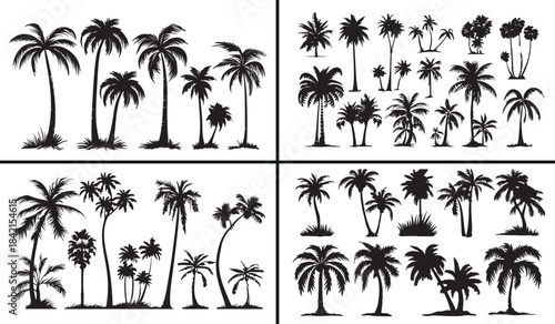 Palm Tree Vector, Tropical Landscape Illustration, Island Nature Design, Beach Tree Silhouettes, Summer Travel Art, Coastal Palm Collection, Nature Silhouette Vector, Exotic Landscape Design, Palm Ico