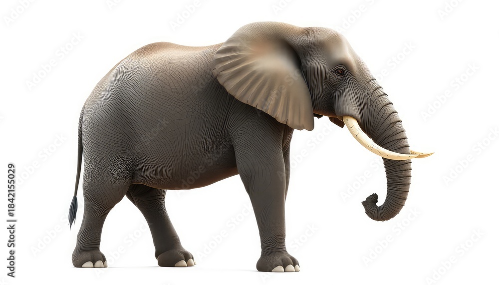 Fototapeta premium Majestic pachyderm with textured hide and grand tusks, ideal for nature documentaries, educational materials, or symbolic representations of strength and memory.