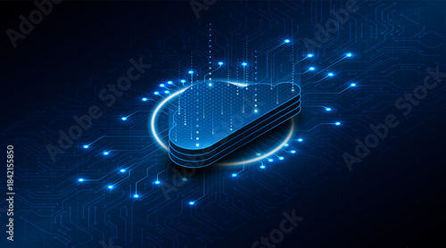 Abstract cloud technology circuit board. Large data center concept. modern cloud storage technology innovation concept background	