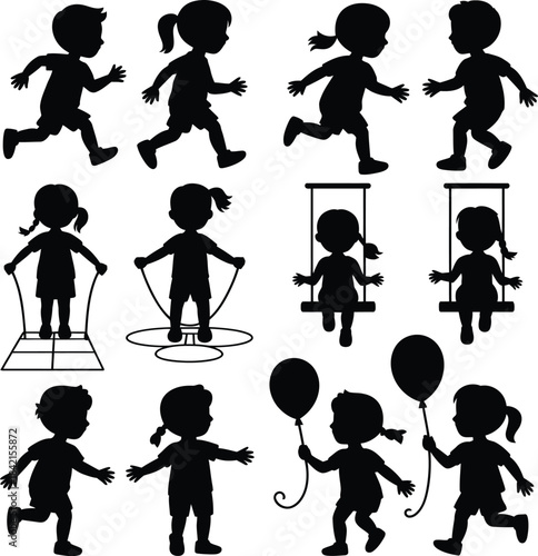 Children playing silhouettes vector set