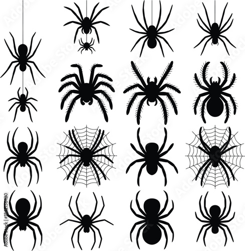 Collection of black spider silhouettes