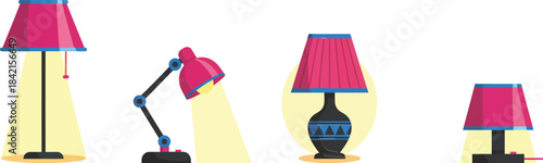 Colorful Lamp Set – Modern Desk, Table, and Decorative Lighting Illustrations
