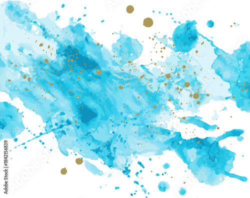 Blue Watercolor Splash with Gold Accents