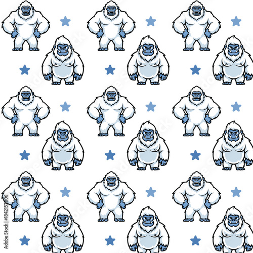 Yeti Pattern Bigfoot Background Abominable Snowman Design.
