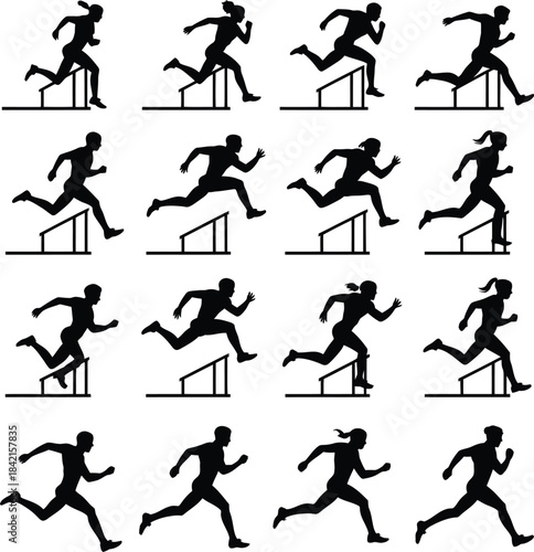 Hurdle race athletes silhouette pattern