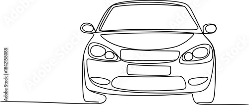 Minimalist black and white line of a compact sedan car front view