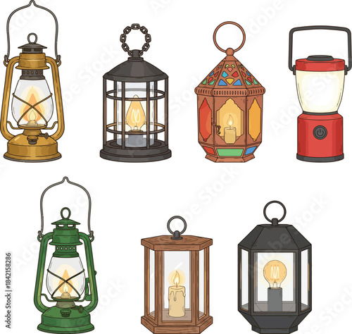 Vintage and Modern Lantern Collection Set – Camping, Decorative, Rustic Lights