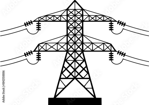 Voltage Power Transmission Tower Line on White Background electricity lines