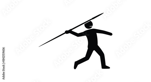 A dynamic illustration of a person throwing a javelin captured in a striking black silhouette