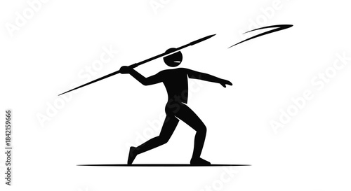 A dynamic depiction of a javelin thrower in motion captured as a striking black silhouette