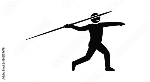 A dynamic illustration of an athlete in the midst of a javelin throw depicted as a silhouette