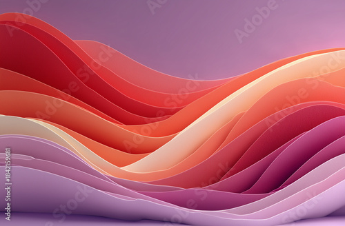 The image is a colorful, abstract painting of a wave made up of different shades of pink and purple. The wave appears to be made of paper, giving it a textured and layered appearance