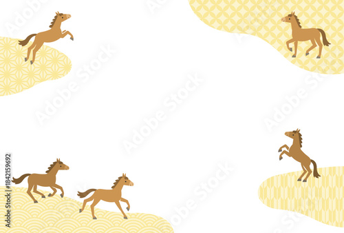 和柄の金雲と馬のフレーム