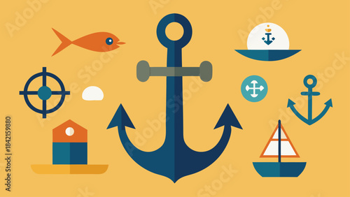 Anchor Icons Set – Nautical Sea Symbols, Marine Anchor Collection in Flat Minimal Style Vector