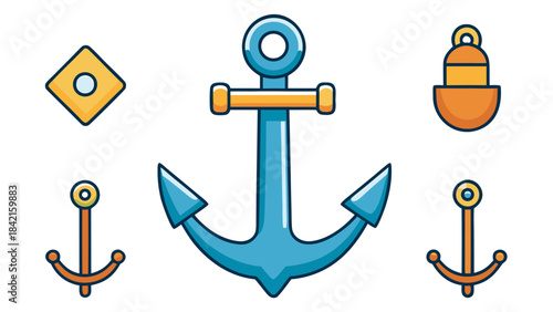 Anchor Icons Set – Nautical Sea Symbols, Marine Anchor Collection in Flat Minimal Style Vector