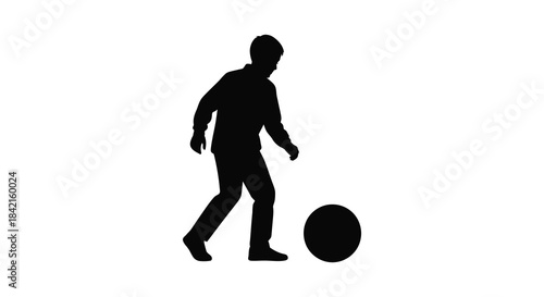 A striking black silhouette of a person walking with a dark sphere nearby silhouette