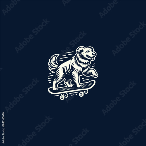 Dog skateboard logo design template vector illustration