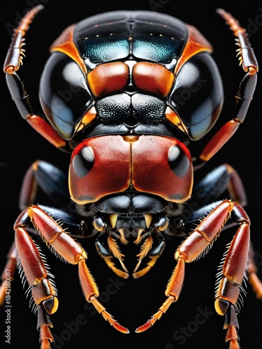close up of red beetle isolated on black background