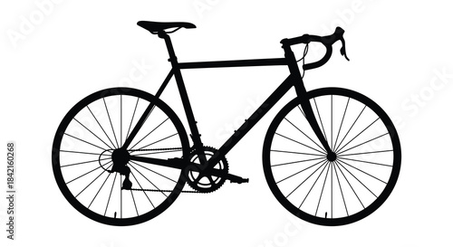 A striking black silhouette of a road bicycle against a clean white background silhouette