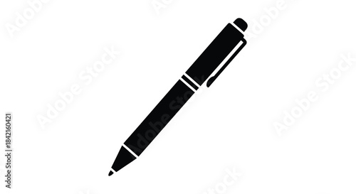 A simple black ballpoint pen design presented in a striking minimalist silhouette