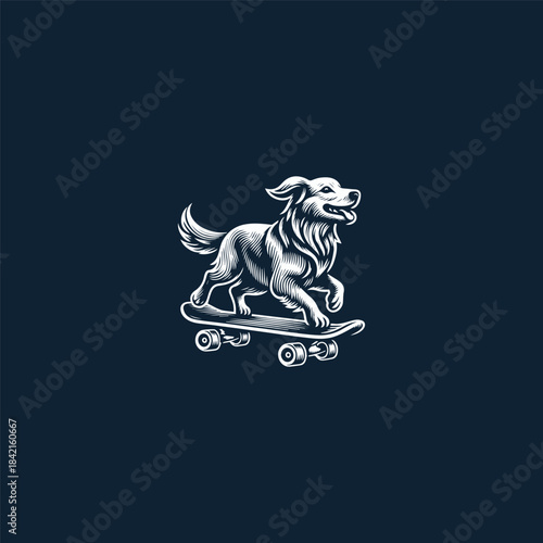 Dog skateboard logo design template vector illustration