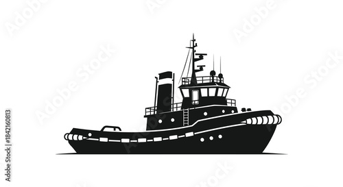 A striking black silhouette of a classic tugboat design showcasing maritime power and elegance silhouette